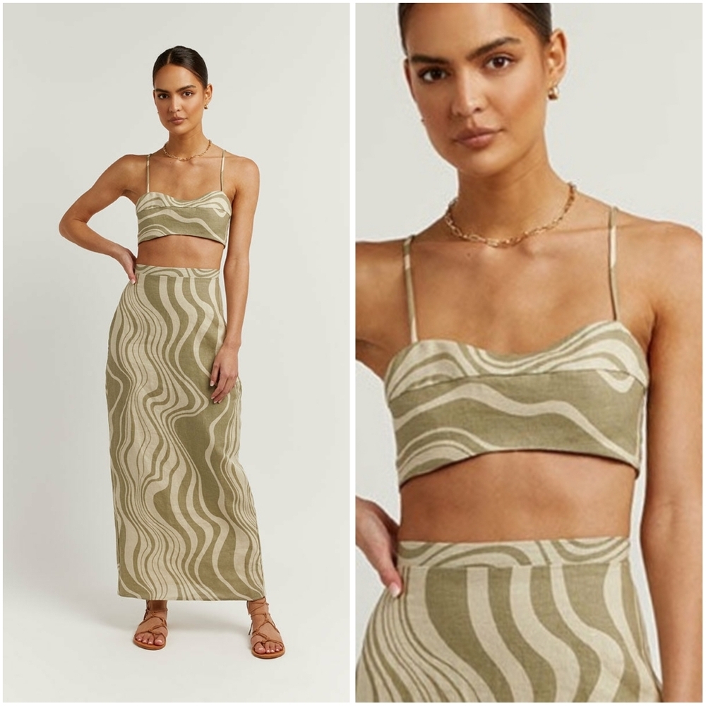 Dissh Dayton Green Swirl Linen Crop Top 10/XL NWT New